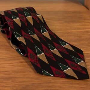 XYZ INC Christmas Tree multicolored geometric pattern silk tie